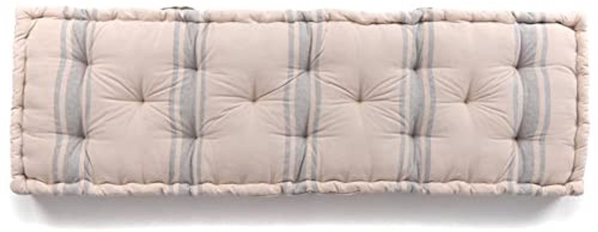 Omgoods - Gestreepte Vloerkussen Capitone Ecru - 120 x 40 cm