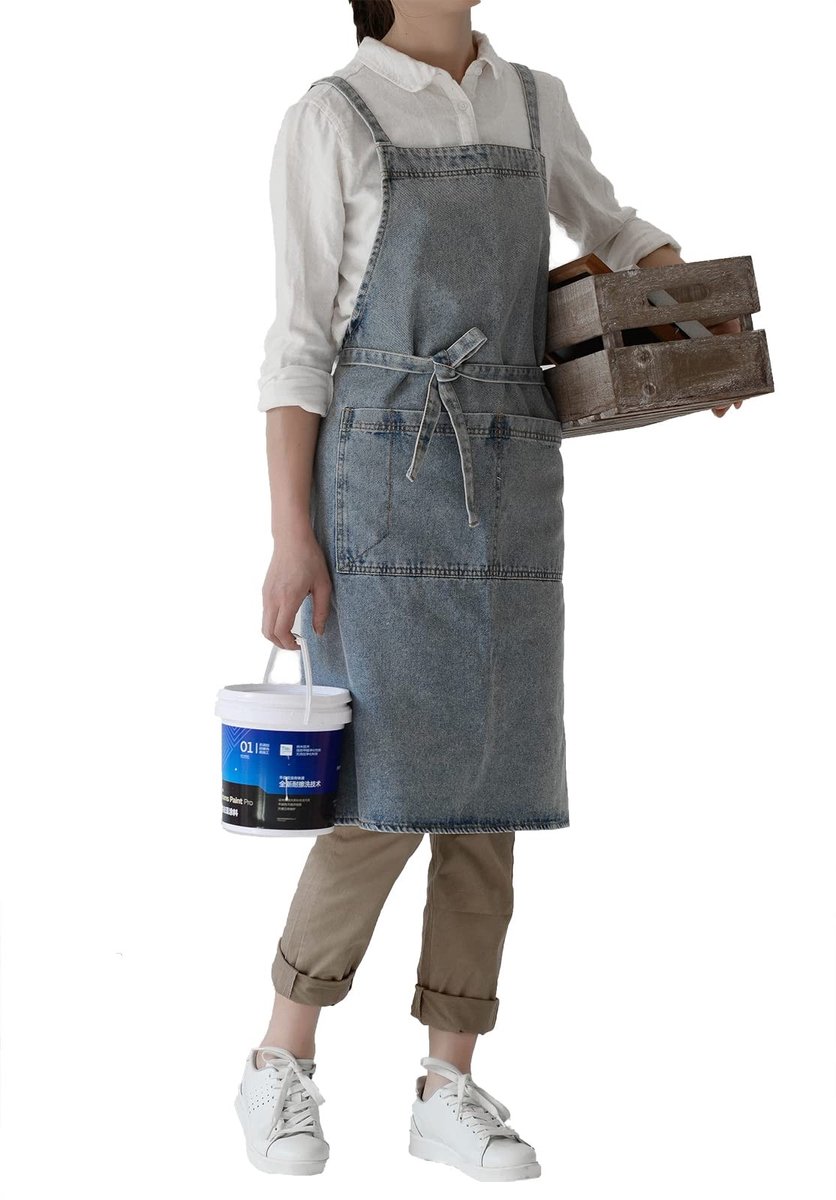 Omgoods - Unisex Denim Schort met Verstelbare Rugband en Pocket