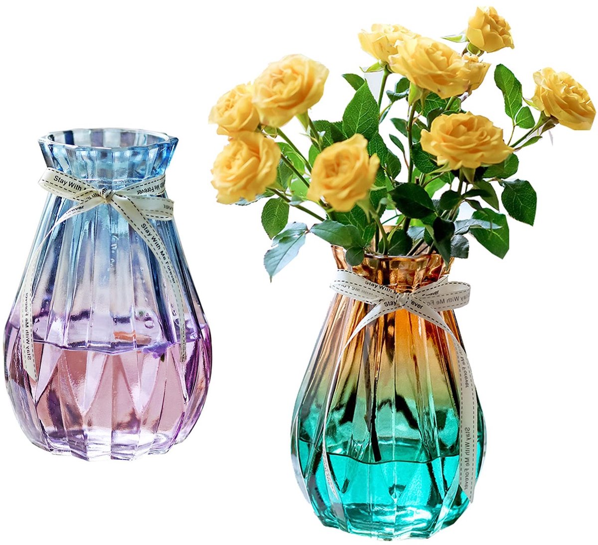 Omgoods - 2 Stuks Glazen Vazen voor Bloemen in Modern Design