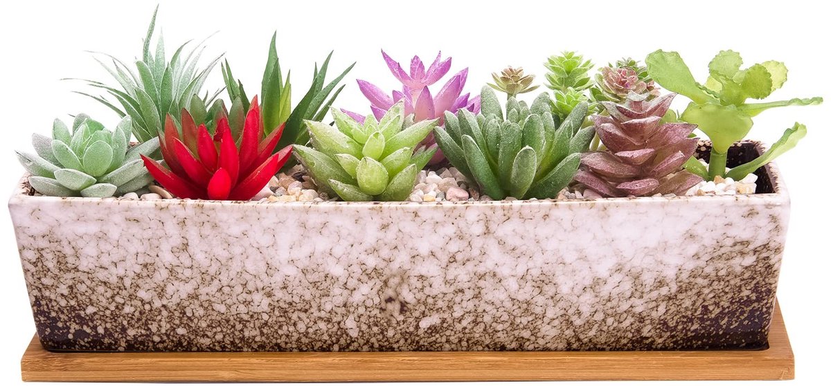 Omgoods - Grote Rechthoekige Keramische Succulent Pot met Afvoergat