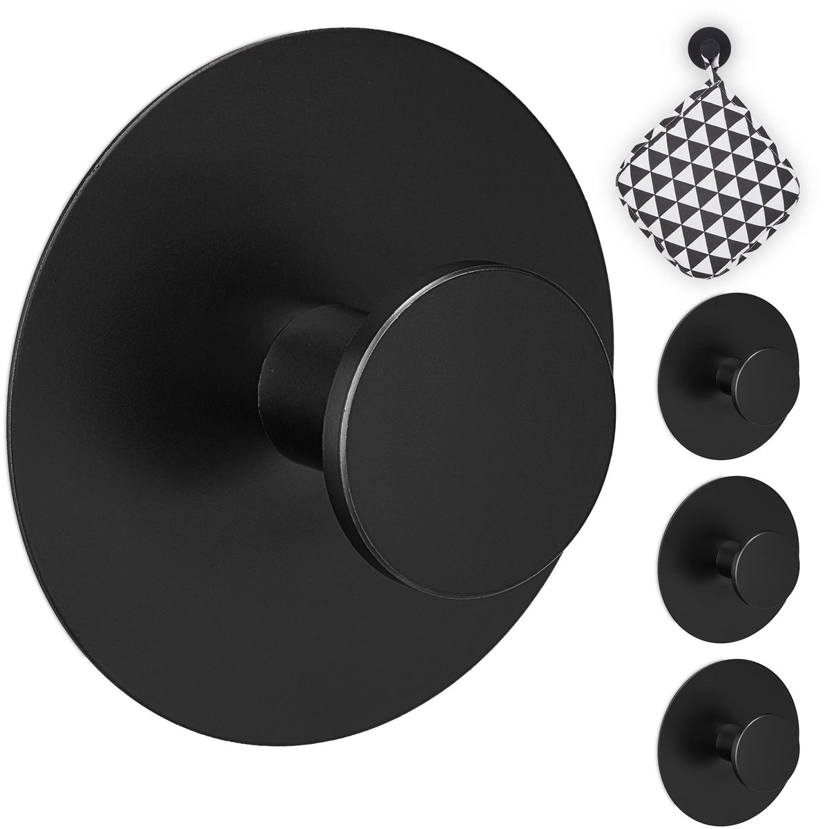Omgoods - Zelfklevende Handdoekhaken Set van 4 - RVS Zwart Ø 5.5 cm