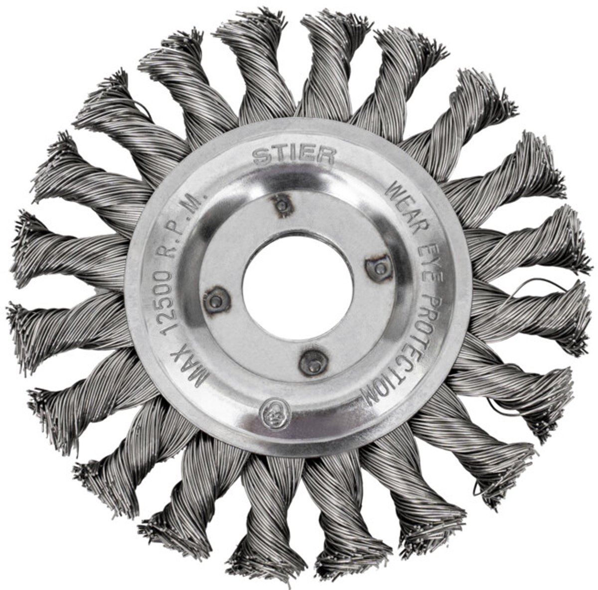 STIER ronde borstel ø 115 mm, boring-ø 22,2 mm, 0,5 mm, geknoopt, edelstaal