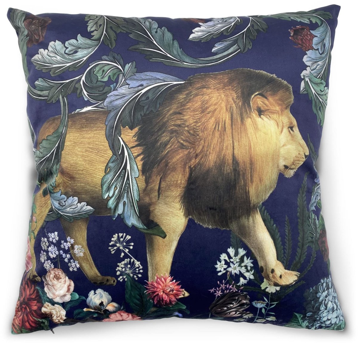 Omgoods - Vierkante Velvet Kussenhoes met Bos Leeuw 45x45 cm