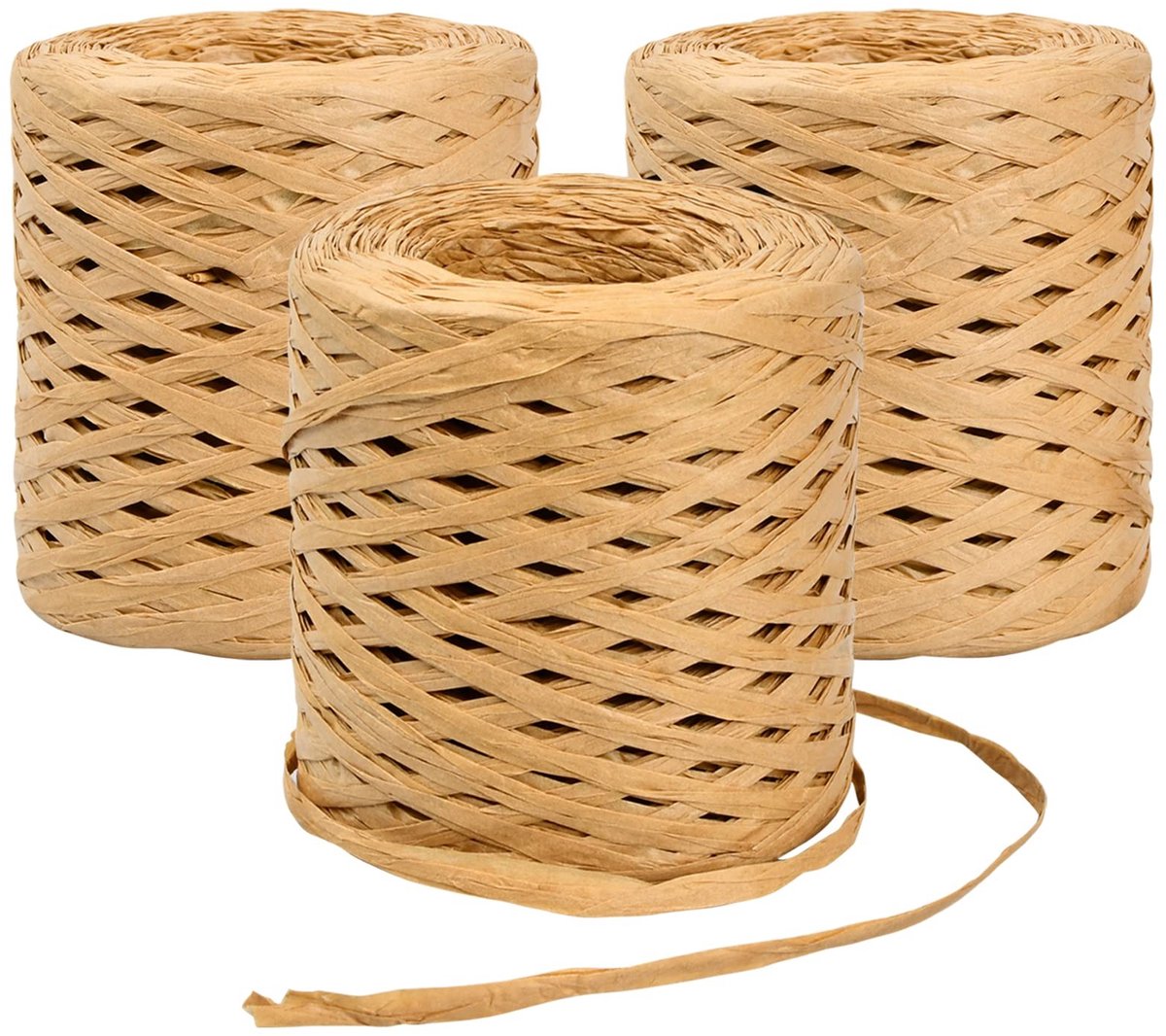 Omgoods - 3 Rollen Raphia Papieren Tape - 200m Raphia Touw voor Cadeauverpakking