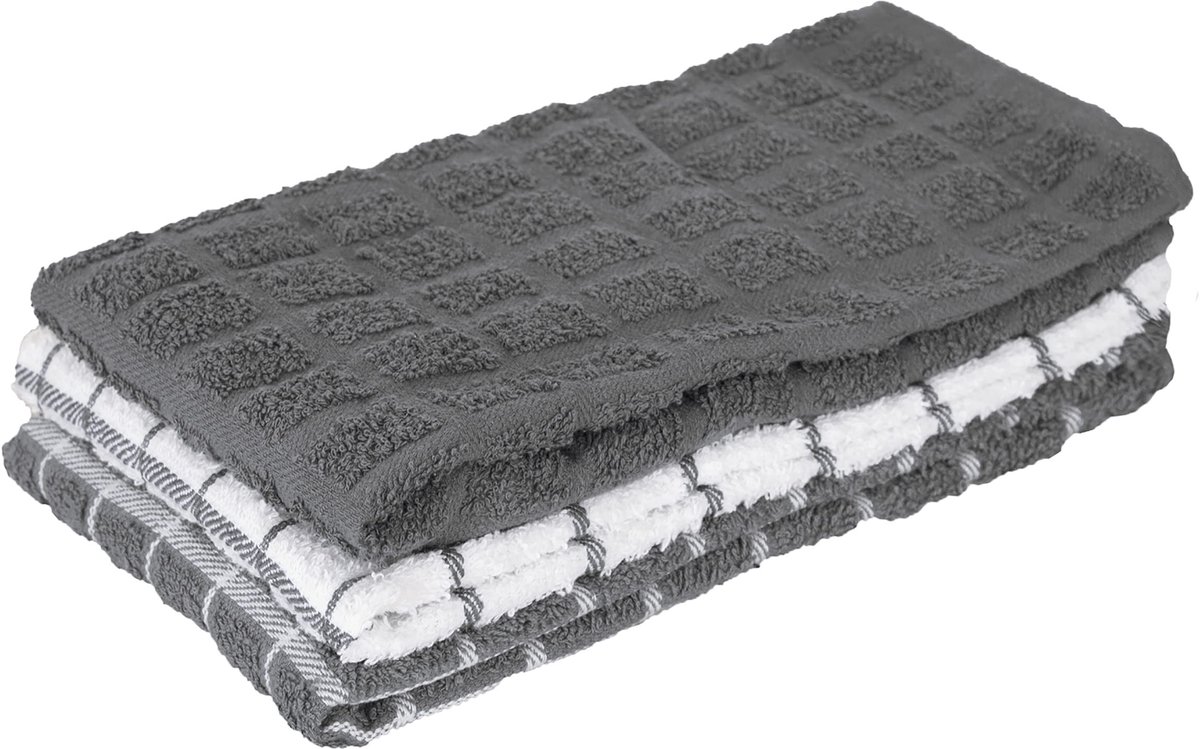 Omgoods - Badstof Keukenhanddoeken - 3 Stuks - Grijs - 25x15 inch