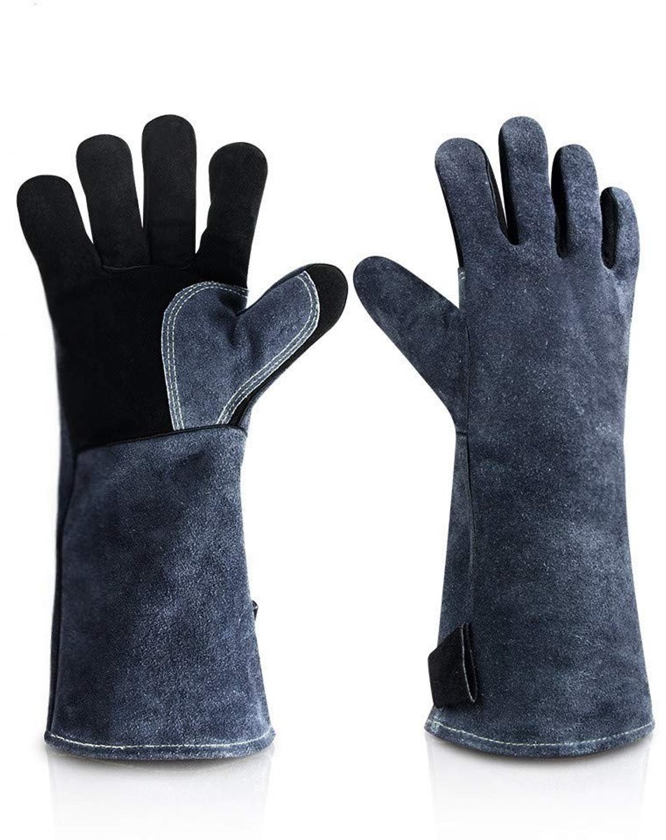 Omgoods- Hittebestendige Handschoenen tot 500°C - Leren BBQ/Houtkachel Handschoenen - Hittebescherming - Doornbestendige Tuinhandschoenen - Lange Hittebestendige Handschoenen - Essentieel voor Open Haard - Barbecuehandschoenen