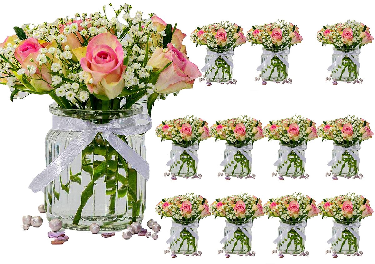 Omgoods - Set van 12 Mini Glas Vazen voor Bloemen en Decoratie