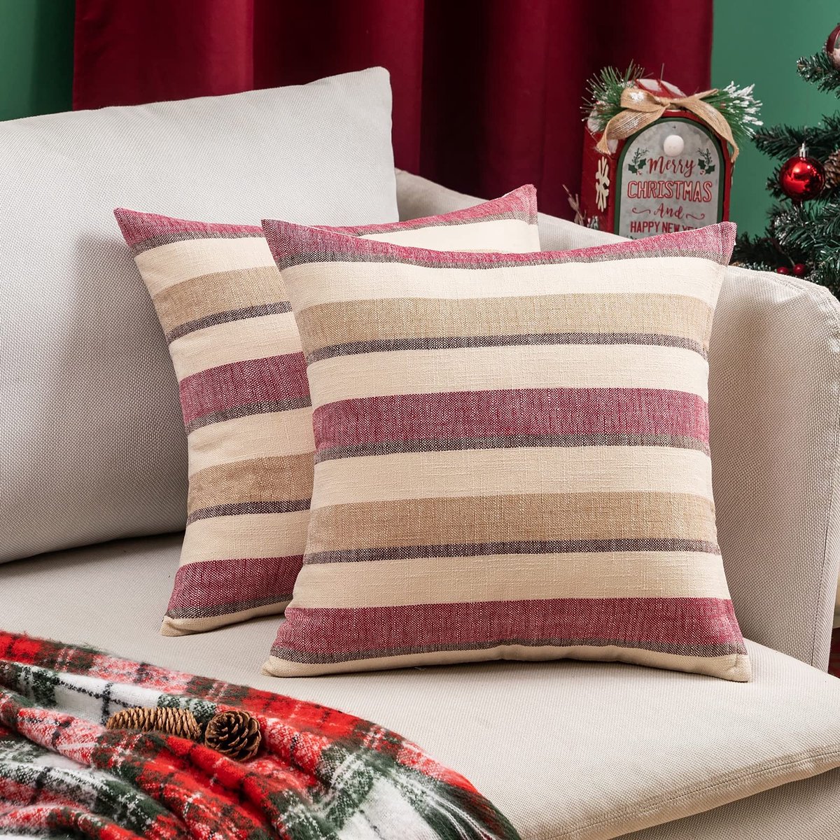 Omgoods - Set van 2 Geometrische Kussenhoezen (50 x 50 cm) in Rood