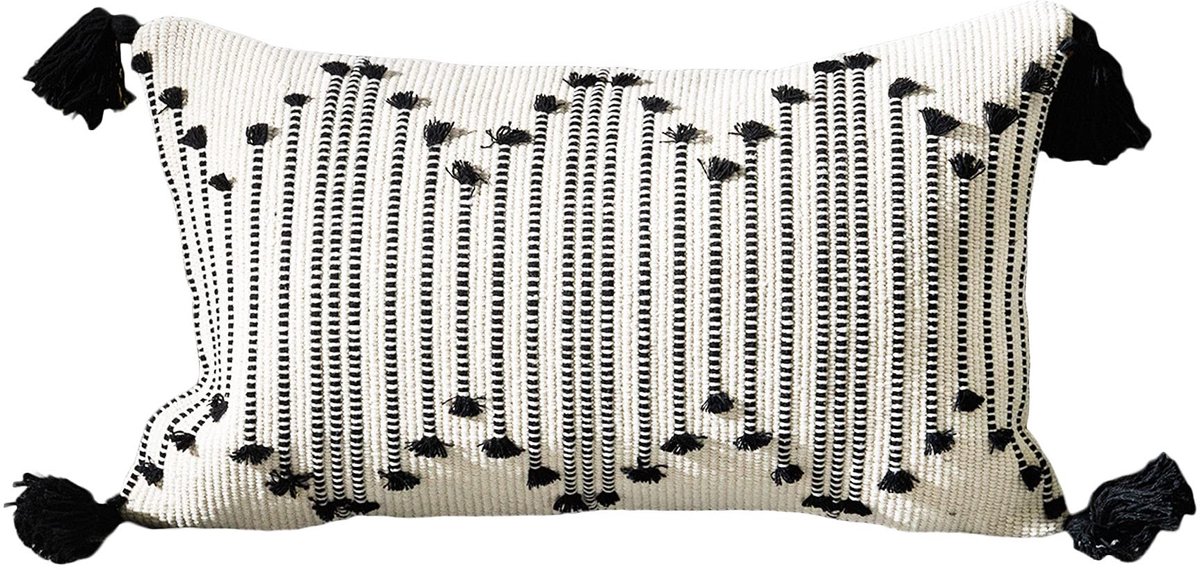 Omgoods - Boho Kussenslopen met Tassels 12x20 Inch Zwart/Wit voor Sofa en Stoel