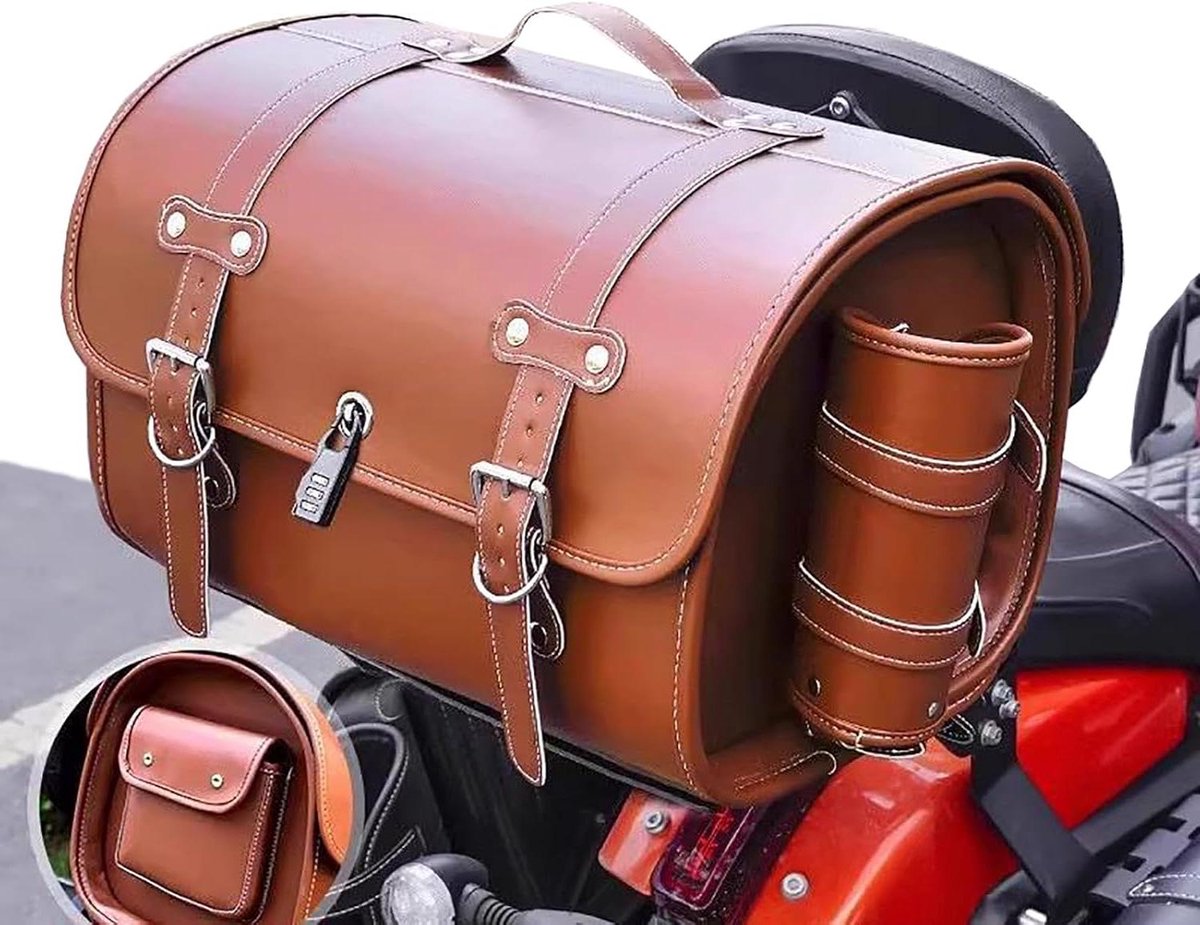 Motorfiets Achtertas - Bagageopbergtas Zadeltas - Motorrijden Opslag - Waterafstotend PU-leer - 33L - Bruin