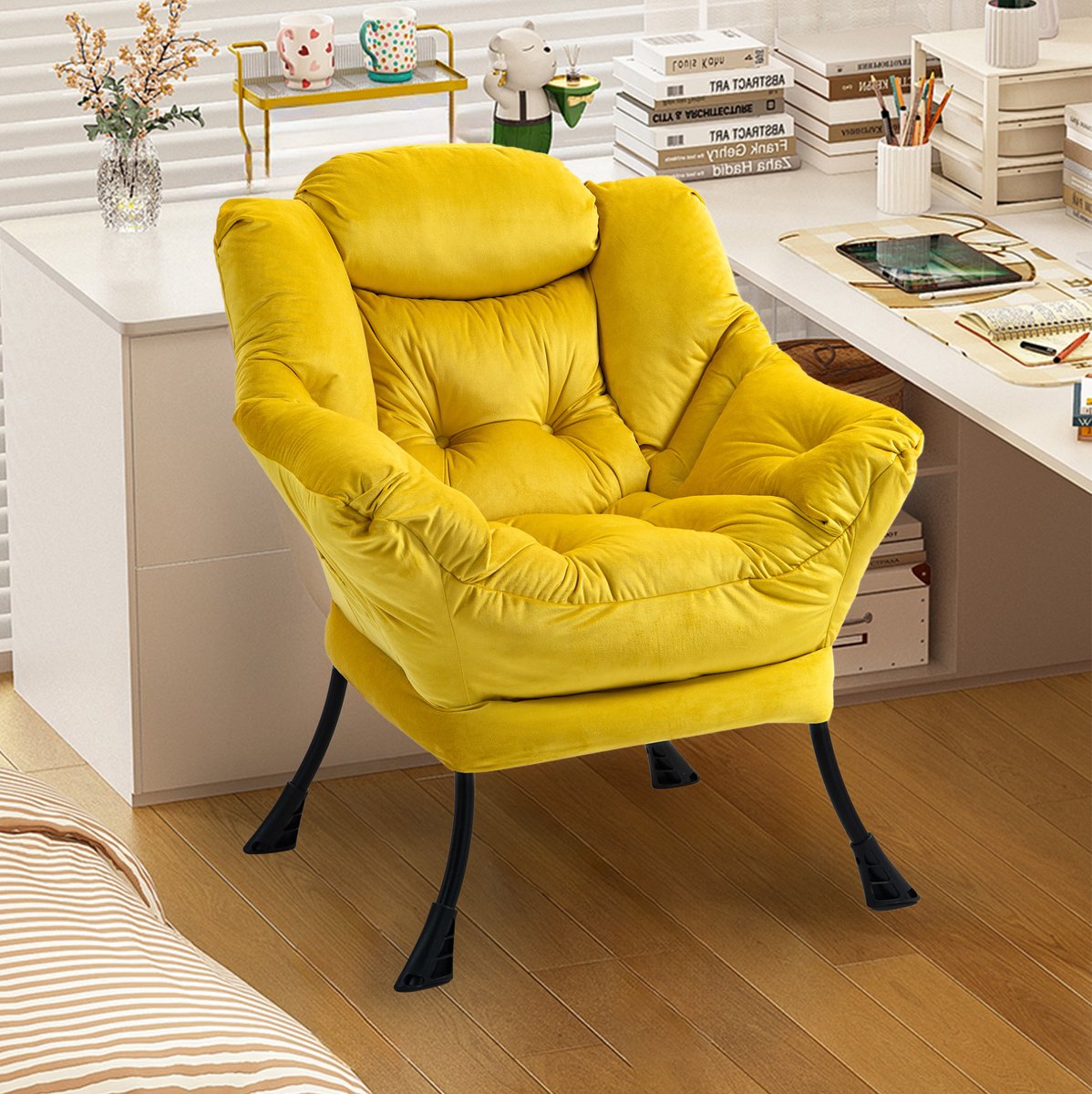 MODENUIT Fauteuil 81 x 95 x 95 cm - Met Metalen Frame en Armleuningen - Voor Woonkamer - Velvet Geel