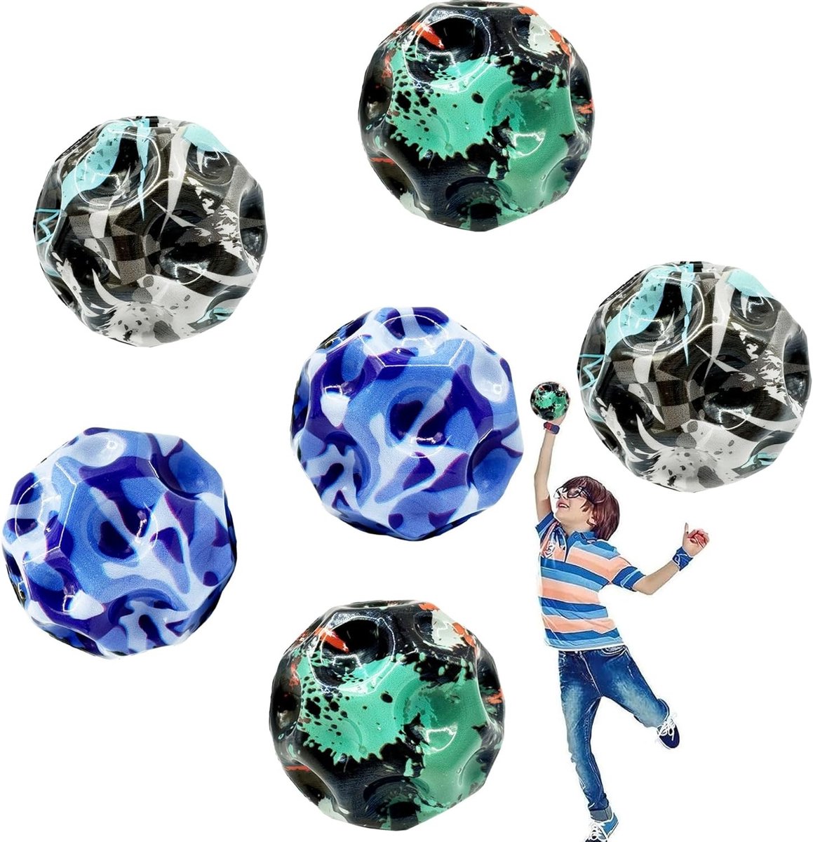 Set van 6 Hoge Springballen van 7 cm in 6 Kleuren, Gemakkelijk Vast te Houden, Perfect voor Kinderen en Volwassenen, Stressverlichting en Speelplezier