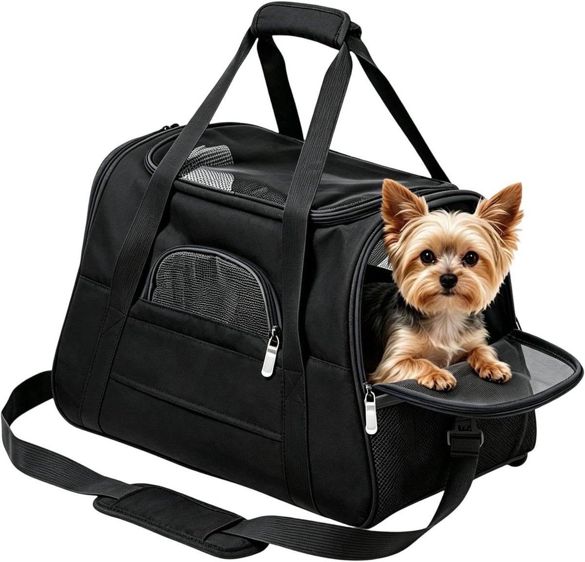 Katten Draagtas - Schouder Carrier - Huisdier Vervoer - Ademende Mesh Structuur - 46 x 20 x 1 cm - Zwart