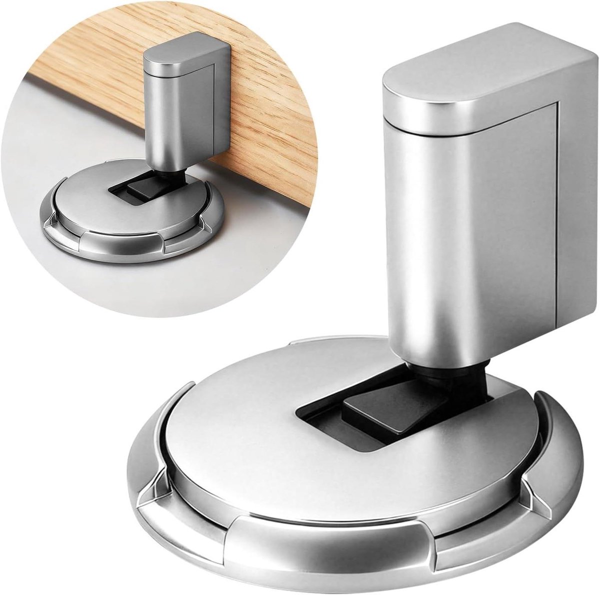 Deurstopper Vloer - Deurwig Deurhouder - Deuren Open Houden - Mechanisch Push-to-Lock - Tot 3.5cm Spleet - Nikkel