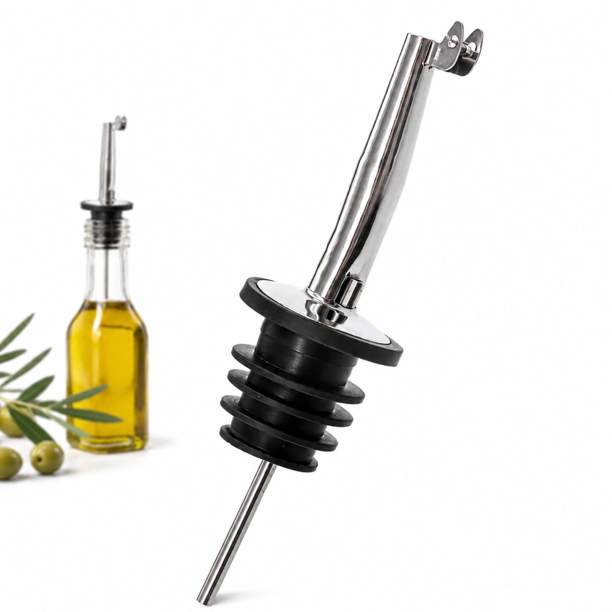 Knaak Schenktuit - RVS Schenkdop Met Klep - Universele Flessenschenker - Olie Schenktuit - Drank Schenktuit - Lekvrije Schenker - Zwart