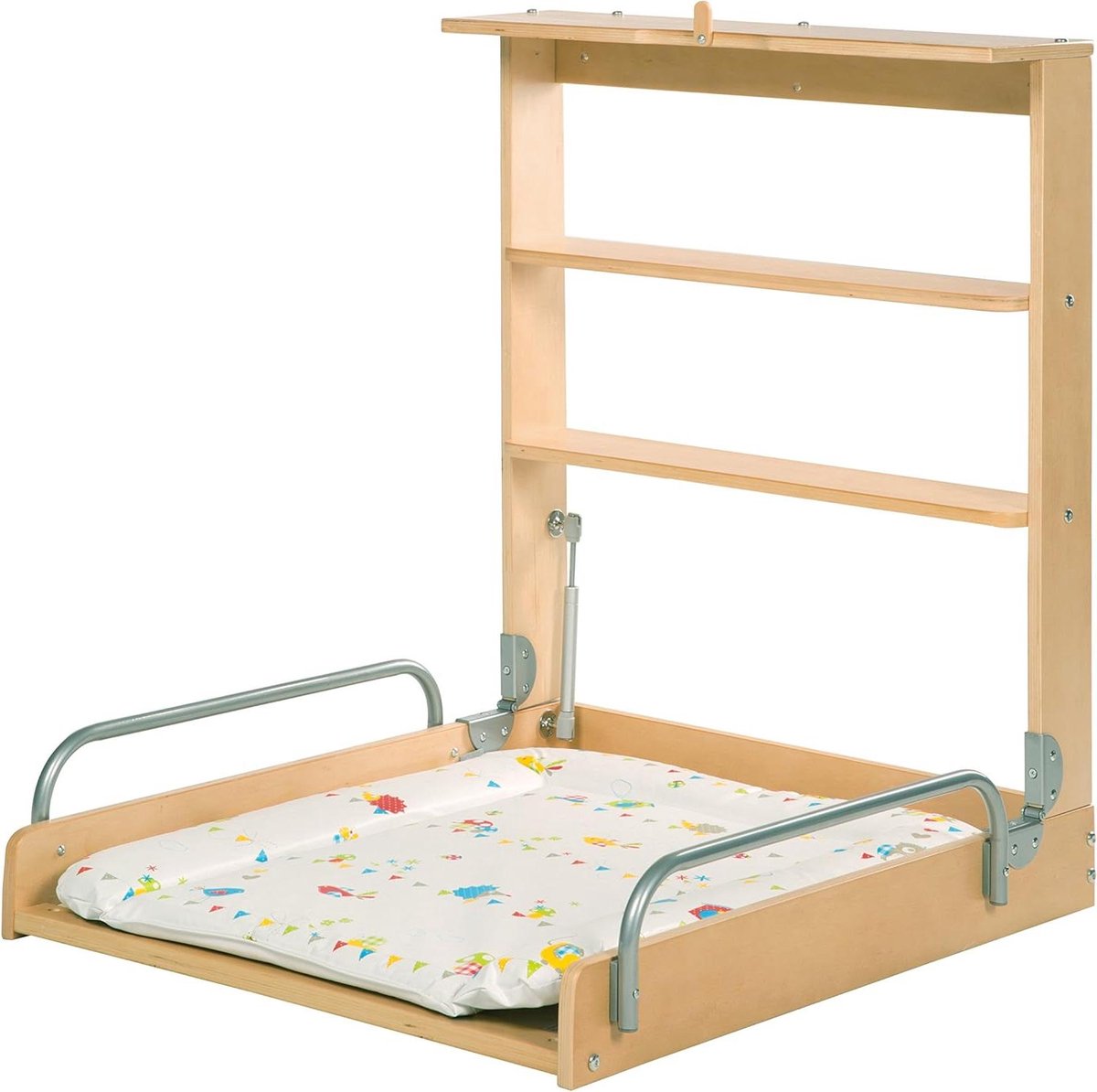 Babycommode Wandmodel - Opklap commode - Baby verzorgen - Met aankleedkussen - 76.5 cm diep - Houtkleur