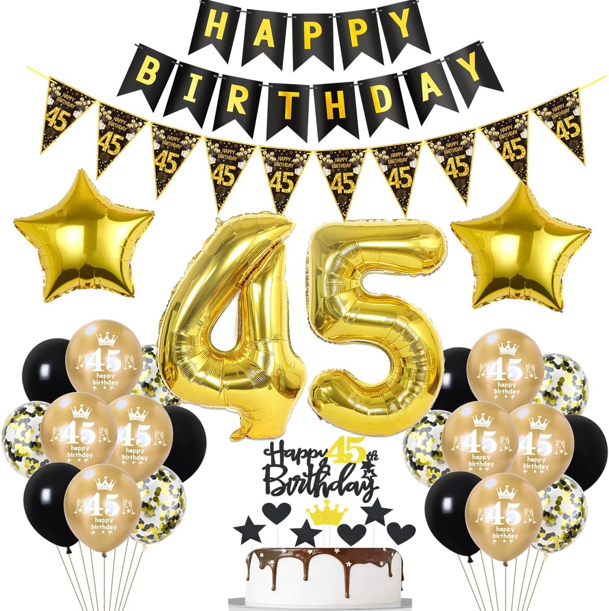 ballon verjaardag 45 jaar taartdecoratie vrouw man
