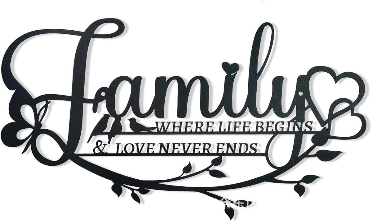 metaal - smeedijzeren familiebord "Wo das Leben begt, Liebe eindigt noo" - woondecoratie hangend voor woonkamer, slaapkamer