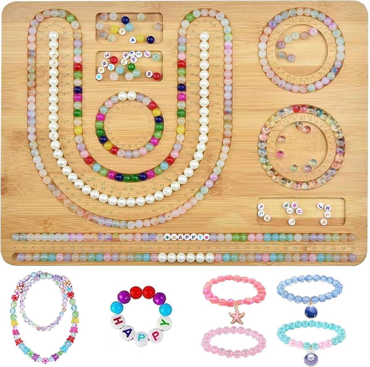35 x 28 cm houten kralenplank, pareldienblad, 1 stuk kralenplank voor armbanden, kralen maken accessoires, sieradenmeetbord, kralendienbladen matten voor doe-het-zelf armbanden, halskettingen