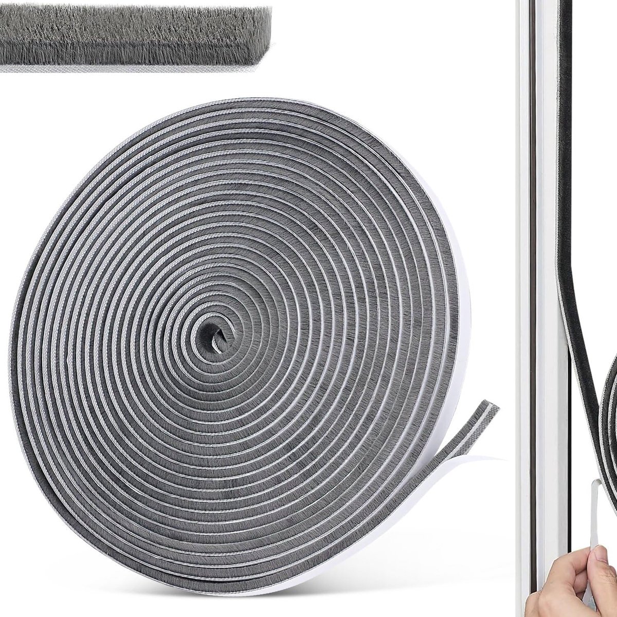 Afdichtingsborstel voor deuren, ramen en kasten, 9 x 5 mm, 10 m, zelfklevend, stofdicht, winddicht, geluidsreductie, muggennet | Borstelband, zelfklevend, stofdicht, winddicht, geluidsreductie, voor deuren, ramen, isolatie, bezem, 9 x 5 mm, 10 m