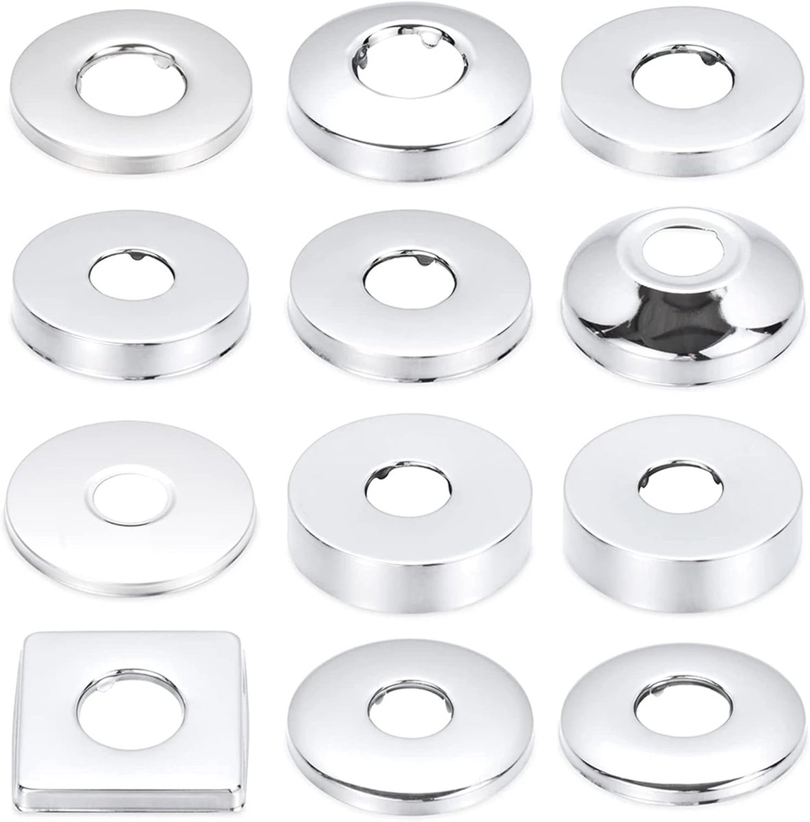 2 stuks Ø 21 mm (1/2 inch) diameter waterkraan, rozet, roestvrij staal, verchroomde buisafdekking, kraanrozet afdekking voor douches, kranen, radiatoren enz. (zilver, 60 x 25)