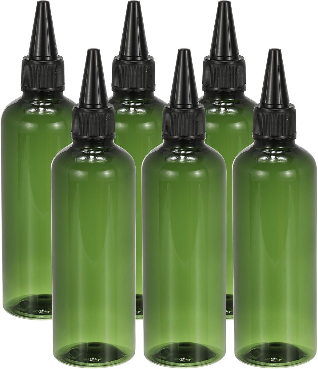 Plastic Applicator Fles, 6 stuks 3.4 oz (100 ml) Lekvrije Hervulbare Lege Dispenser Container Knijp Fles met Twist Top Cap voor Haar Inkt Vloeibare Sauzen, Groen