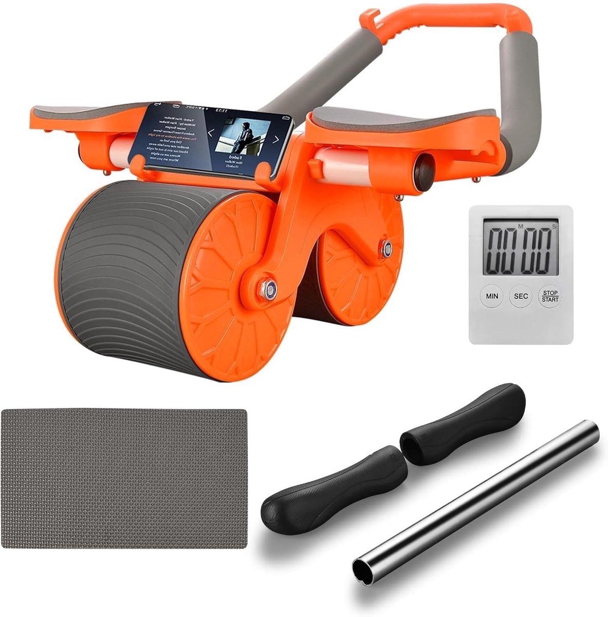 Abdominal Roller 2-in-1 - Automatische Terugslag - Met Timer en Mat - Thuis Fitness - ShopVlot