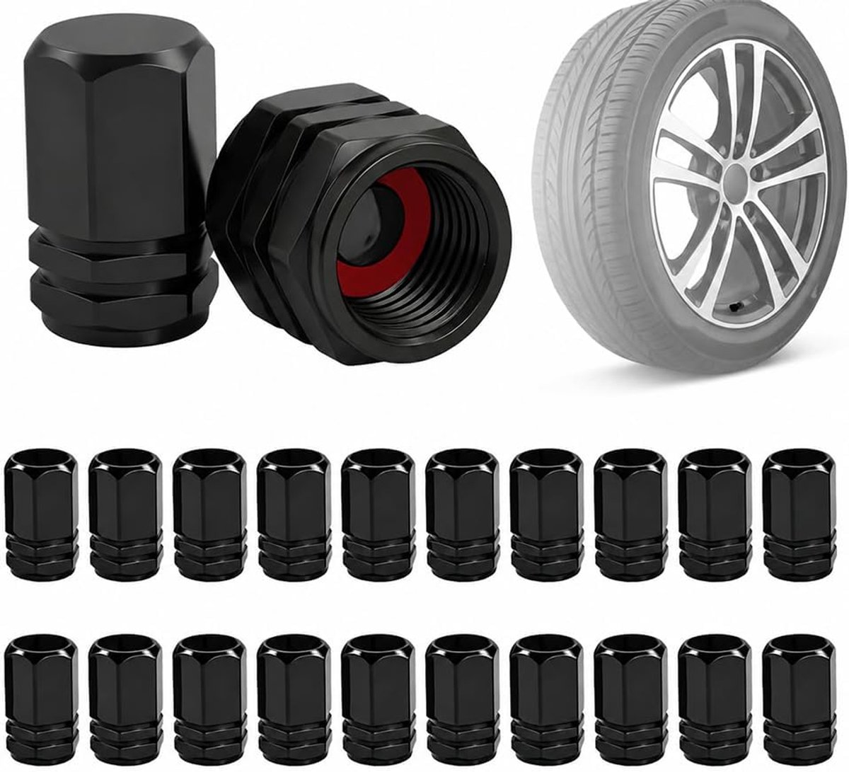 Ventieldoppen voor auto, motorfiets, fiets, universele metalen ventieldoppen, stofdoppen met afdichting, zwart
