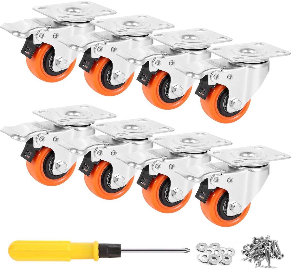 B D WEIBIDA 2-inch plaat zwenkwielen met dubbele vergrendeling, 150Lbs laadvermogen per één, polyurethaan wielen, geen lawaai & duurzame zwenkwielen voor kar, trolley, meubels, apparatuur, Set van 8