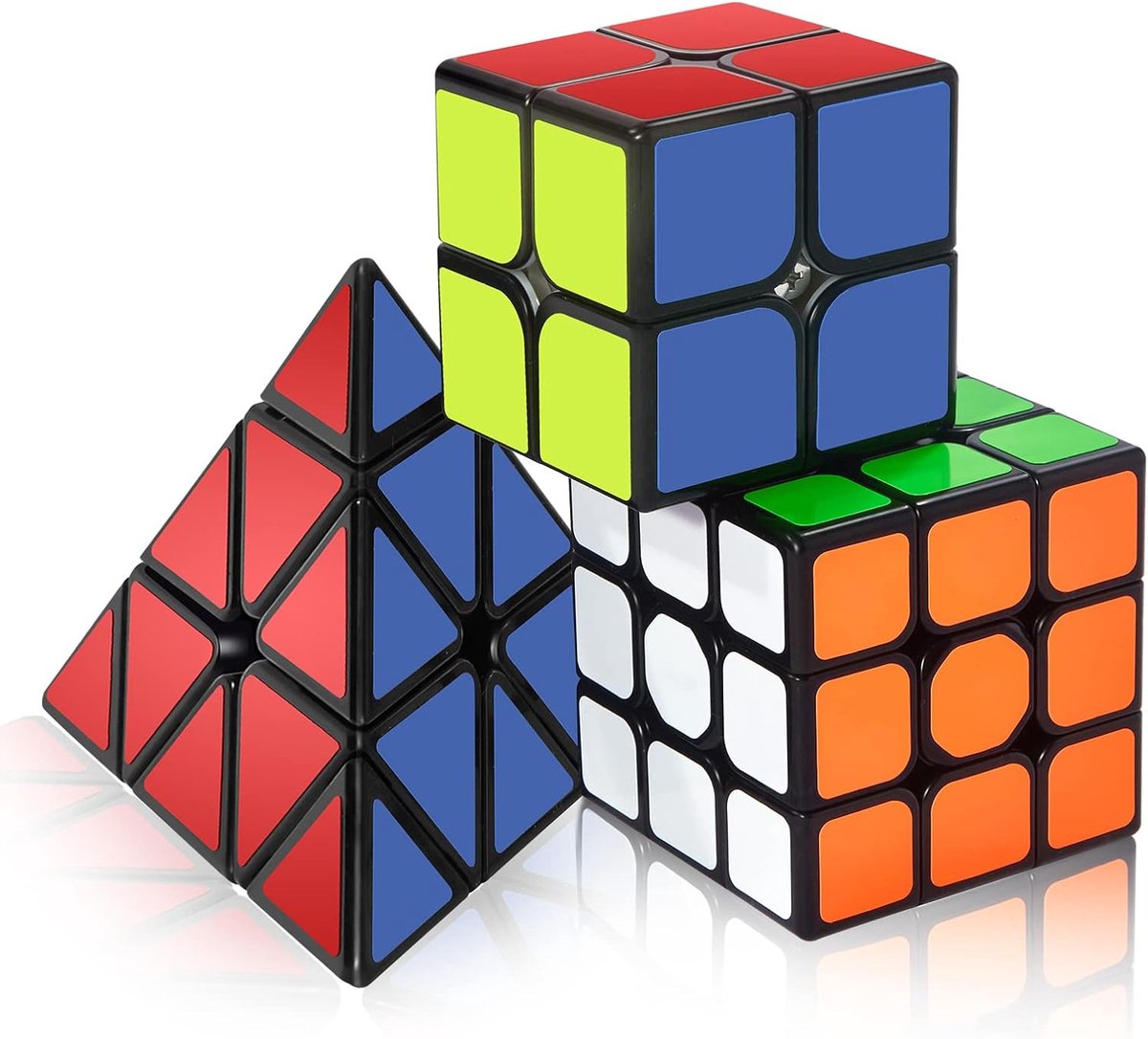 Speed Cube Set, Magische Kubus Set van 2x2 3x3 Piramide Kubus (Sticker)
