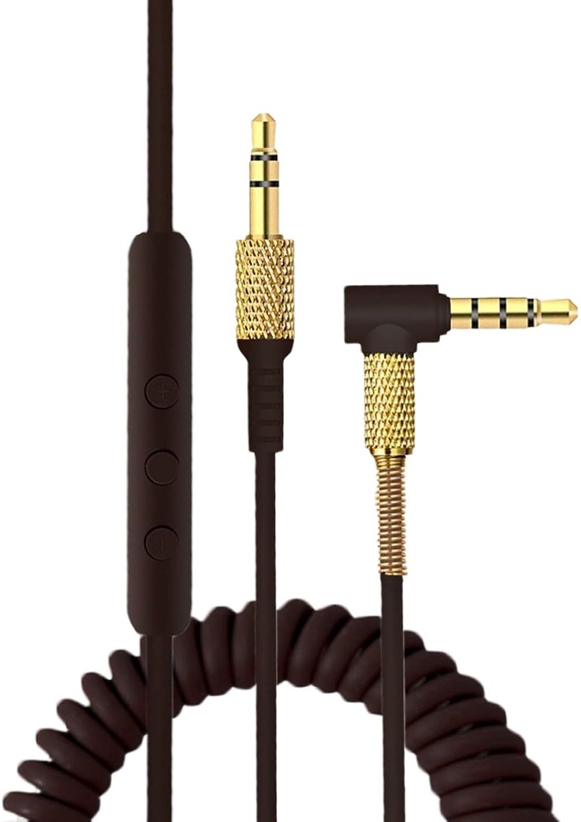 Stereo audio vervangende audiokabel met microfoon op afstand en volumeregeling compatibel met Marshall Major 1/Major 2/Major 3/Marshall Monitor (bruin)