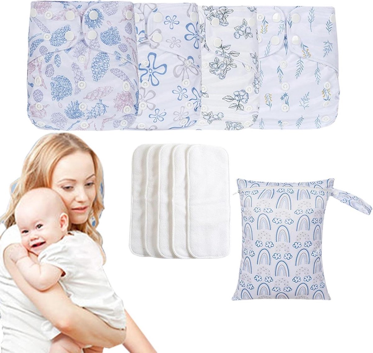Wasbare luiers baby - Stoffen luiers herbruikbaar - Baby verzorgen - Verstelbare pasvorm - 3-15 kg - Meerdere kleuren