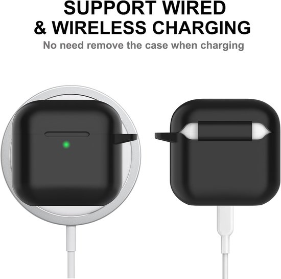 hoes voor AirPods 4 2024, beschermende siliconen Case voor AirPods 4e 2024 Skin Front LED zichtbare siliconen cover met karabijnhaak, Zwart — afbeelding 3