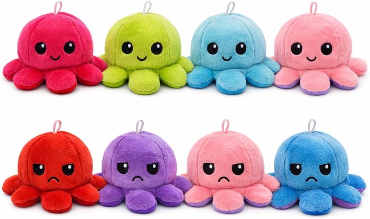 set van 4, meerkleurig, omkeerbaar, 10 cm, dubbelzijdig, vrolijk en gromoon met clip