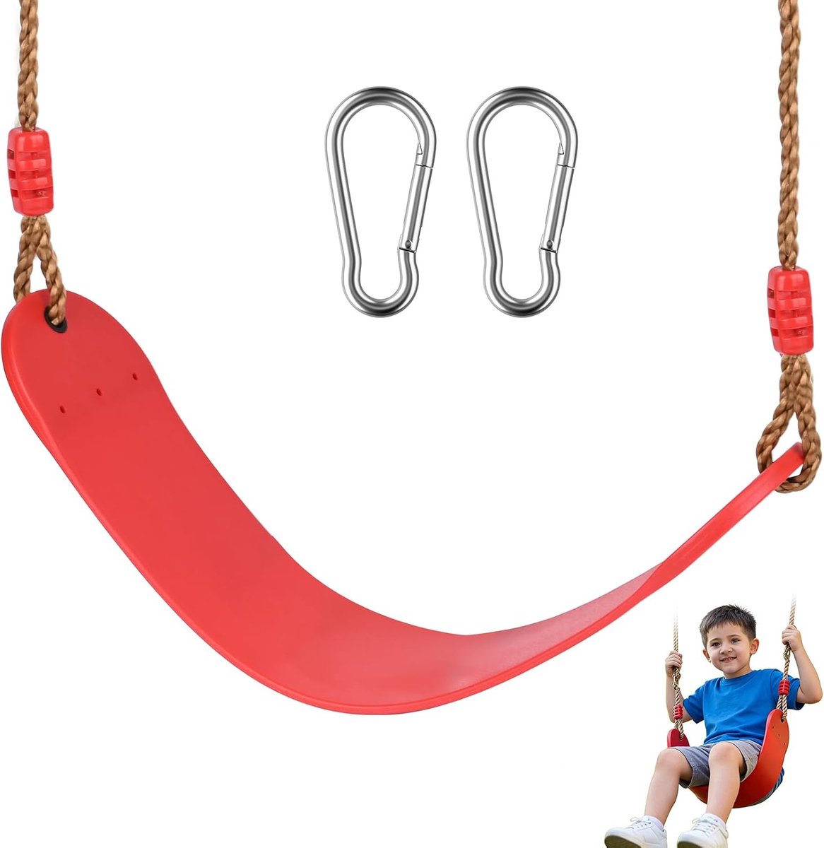 Schommel voor kinderen, kinderschommel, zitset, robuust EVA-zacht bord met 2 m verstelbaar touw en karabijnhaken (130-200 cm), antislip, voor binnen en buiten, tuinschommel voor kinderen tot 113 kg