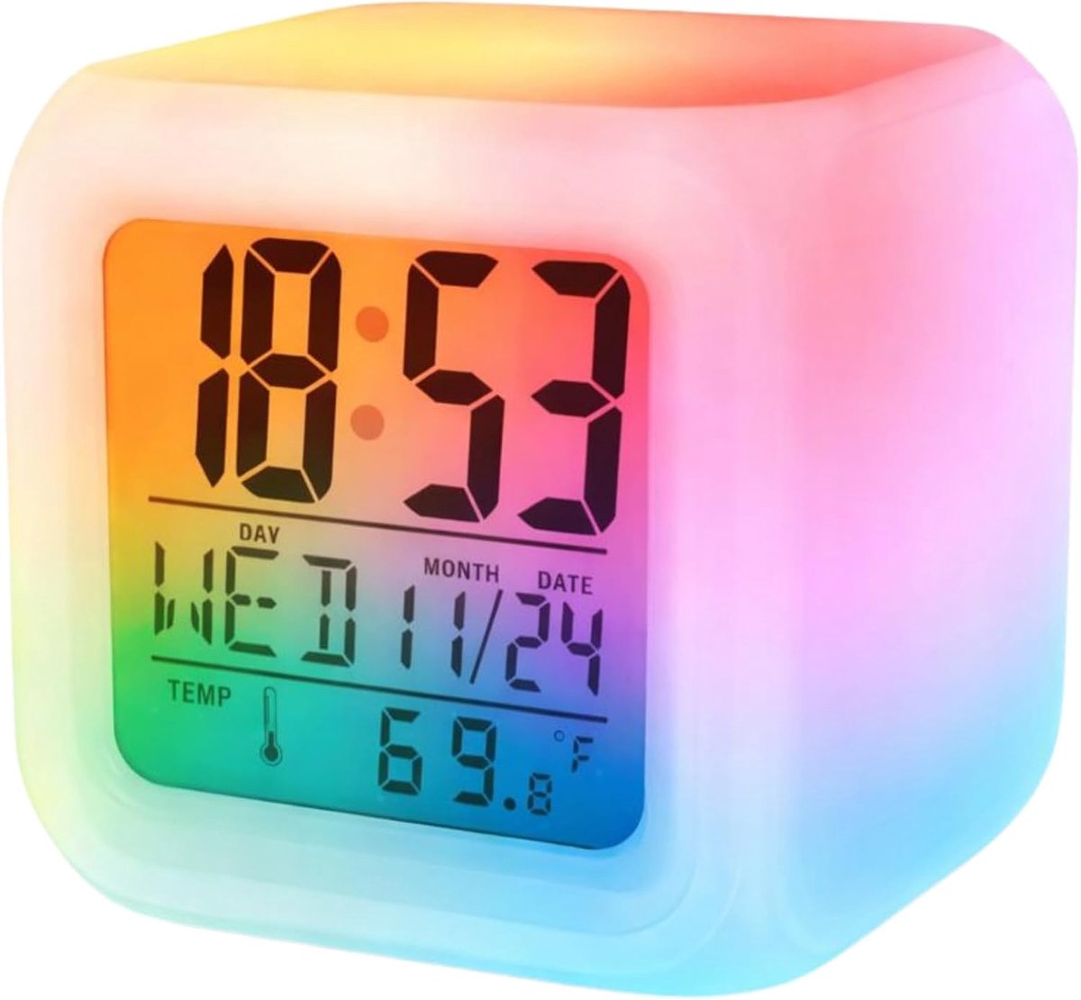 Chameleon LCD-wekker – Multicolor digitale klok met thermometer – 24/12 Display – 7 kleurwisselingen
