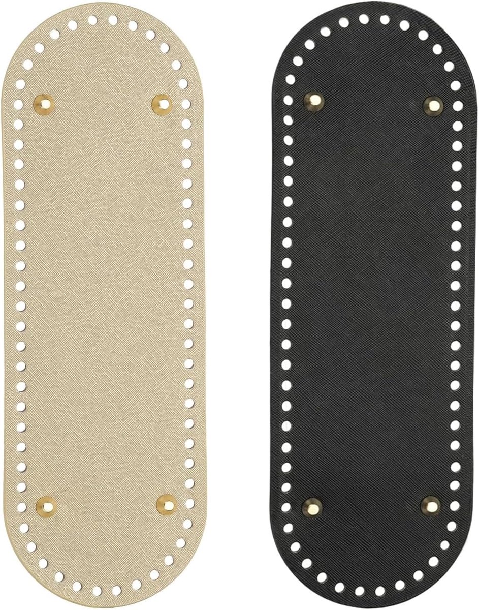 2 stuks zakbodem om te haken, 10 x 30 cm, PU-leren tas, vloervormer, kunstleer, gebreide tas, shaper met nagelonderkant voor handtassen, schoudertassen, doe-het-zelf tassen, zwart en gouden