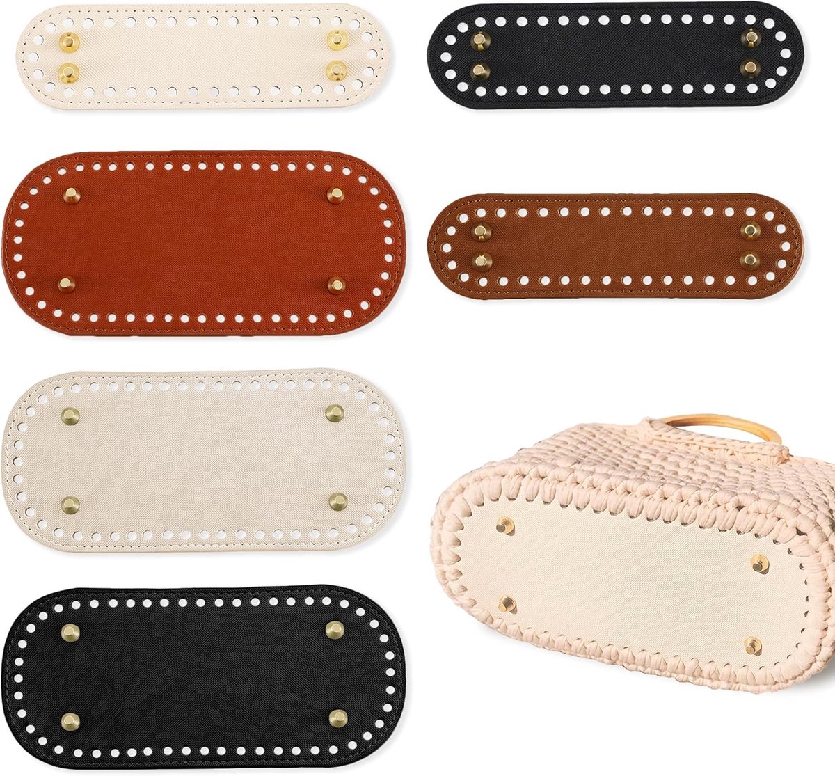Zakbodem om te Haken, 6 Stuks Tasbodem PU Leer, Kunstleren Tasbodem met Gaten om Tassen te Haken voor Tas Maken DIY Accessoires