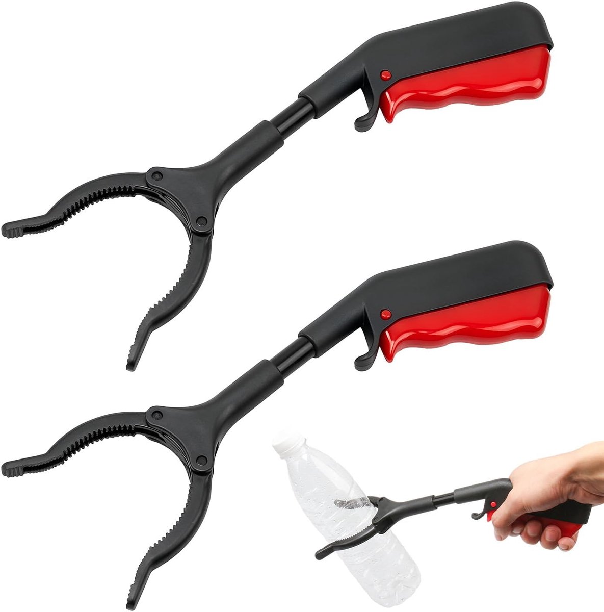 2 x vuilnisgrijptang 30 cm, handige grijper voor het oppakken van afval, korte grijptang voor senioren en kinderen, antislip design, ideaal als grijphulp in de tuin en alledaagse hulp, zwart