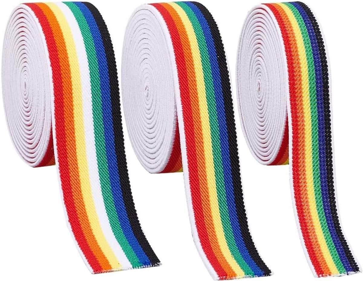 6 Yards Regenboog Kleur Nylon Elastisch Lint 20/25/38mm Breed Naaien