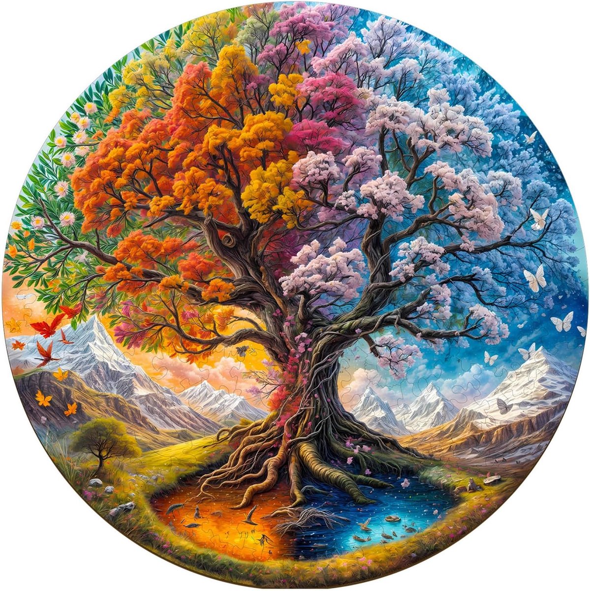 Houten puzzel volwassenen, levensboom houten puzzel volwassenen, houten puzzel, uniek educatief speelgoed in dierenvorm voor vrienden van familie L-34 x 34 cm - 300 stuks