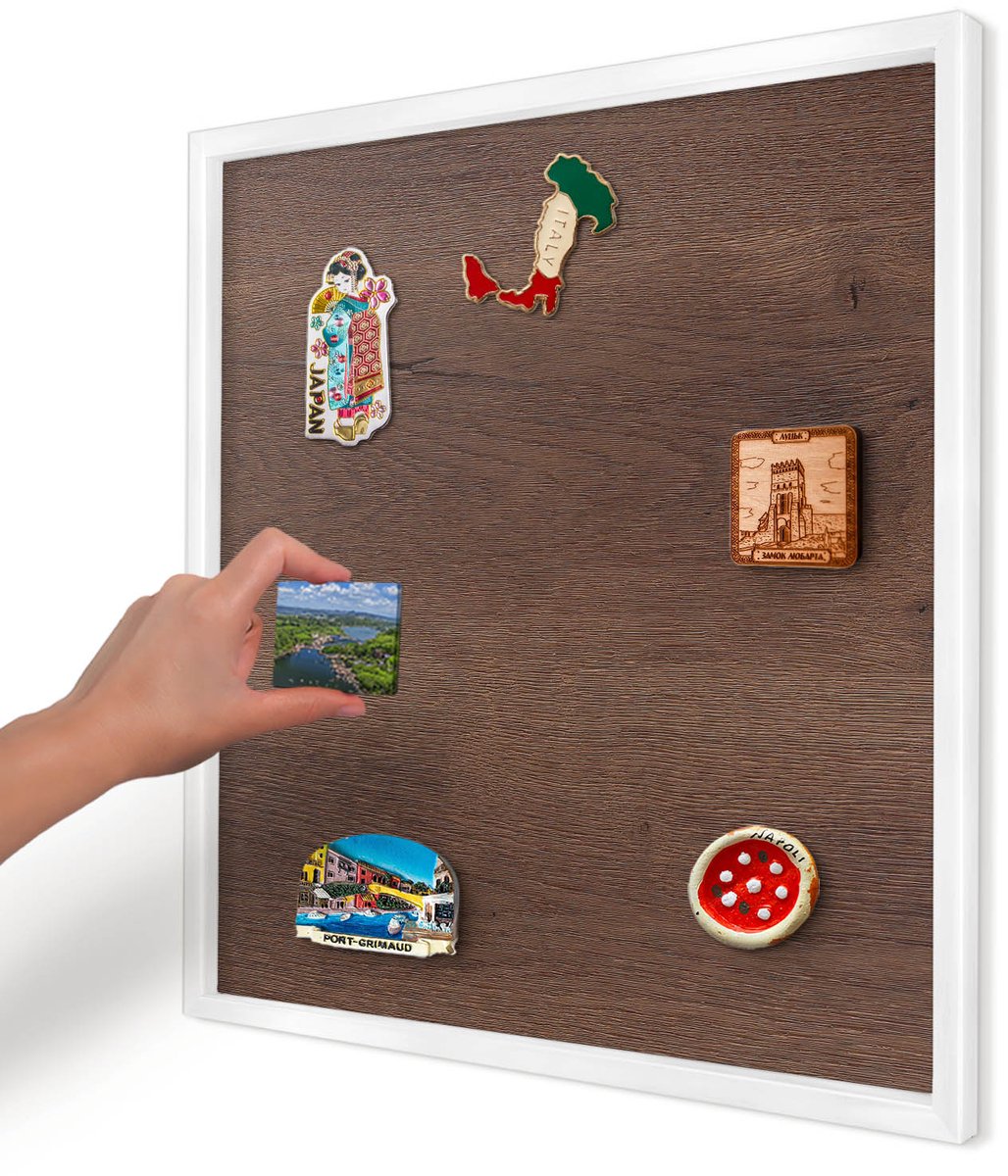 Artprintcave Bruin Magneetbord mit Witte Lijst - 50x50 cm - Bruin Hout Magneet Bord mit Frame - Rustiek Magnetisch Bord - Texturen