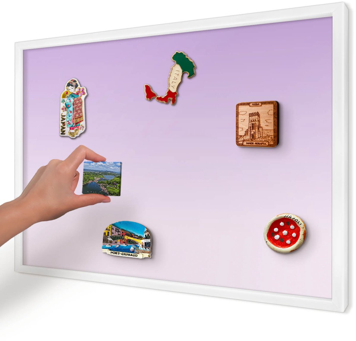 Artprintcave Paars Magneetbord mit Witte Lijst - 60x40 cm - Subtiele Kleurovergang Magnetisch Bord Voor Magneten - Minimalist Magneet Bord mit Frame - Achtergronden En Patronen