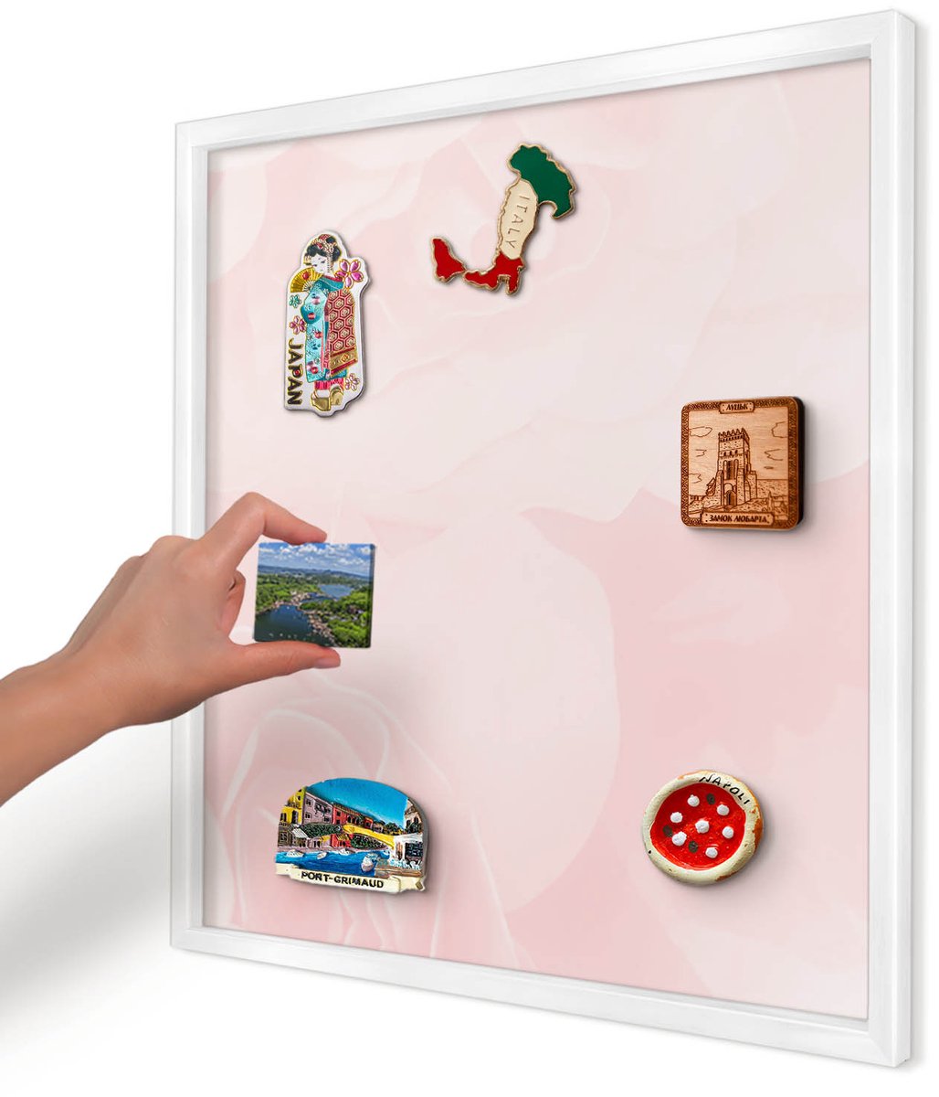 Artprintcave Roze Magneetbord mit Witte Lijst - 50x50 cm - Delicaat Roze Bord Voor Magneten - Minimalist Wandbord Magnetisch - Bloemen En Planten