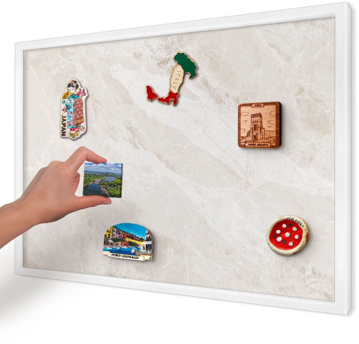 Artprintcave Beige Magneetbord mit Witte Lijst - 60x40 cm - Romige Elegantie Magneetbord Voor Foto's - Minimalist Notitiebord - Texturen