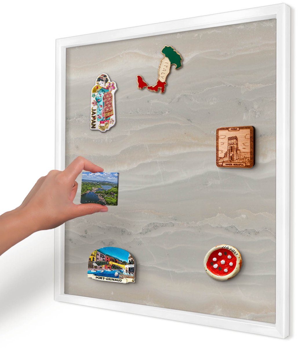 Artprintcave Grijs Magneetbord mit Witte Lijst - 50x50 cm - Marmertextuur Notitiebord - Minimalist Memobord Keuken - Texturen