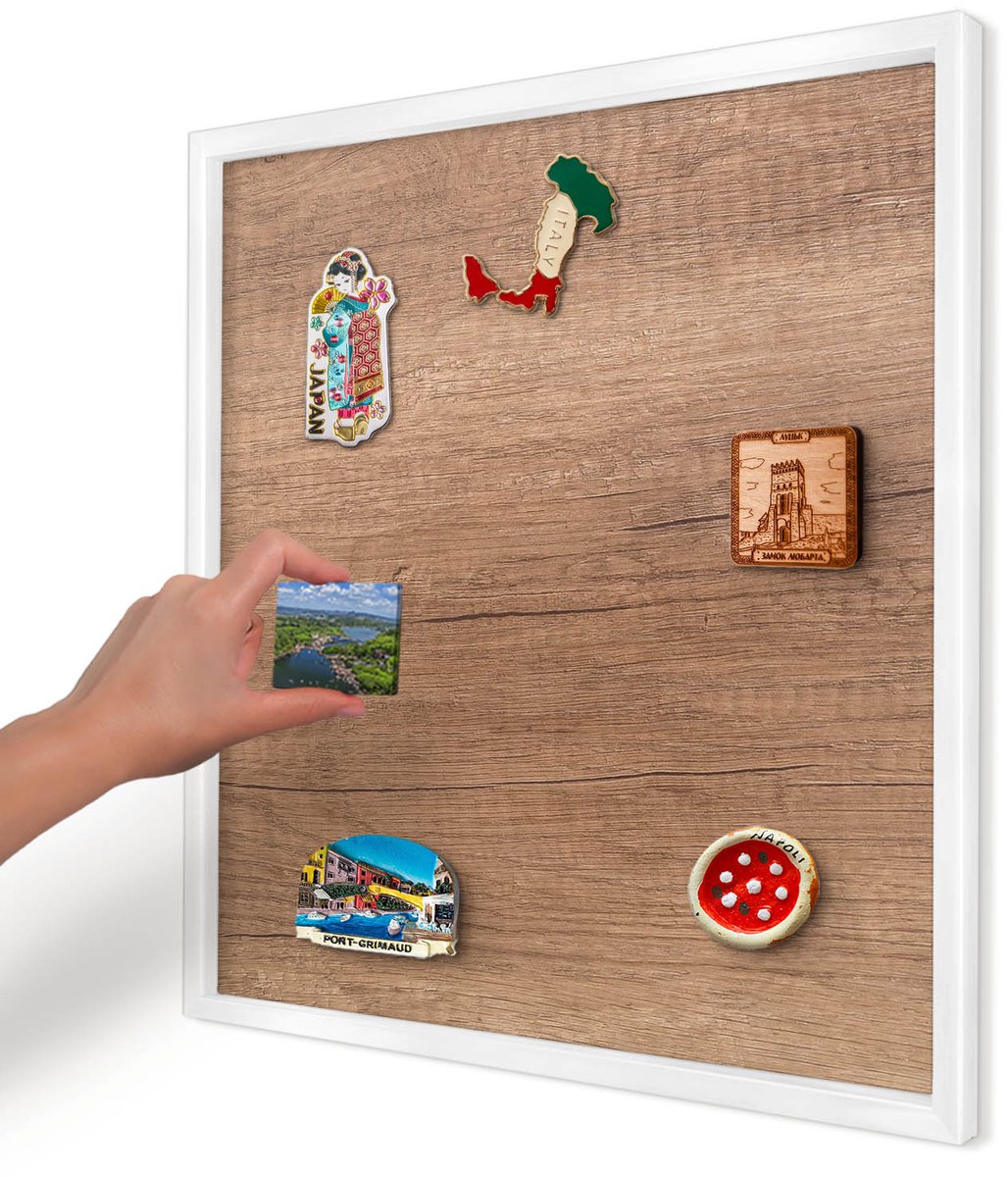Artprintcave Bruin Magneetbord mit Witte Lijst - 50x50 cm - Houtstructuur Wandbord Magnetisch - Rustiek Magneetbord Voor Foto's - Texturen