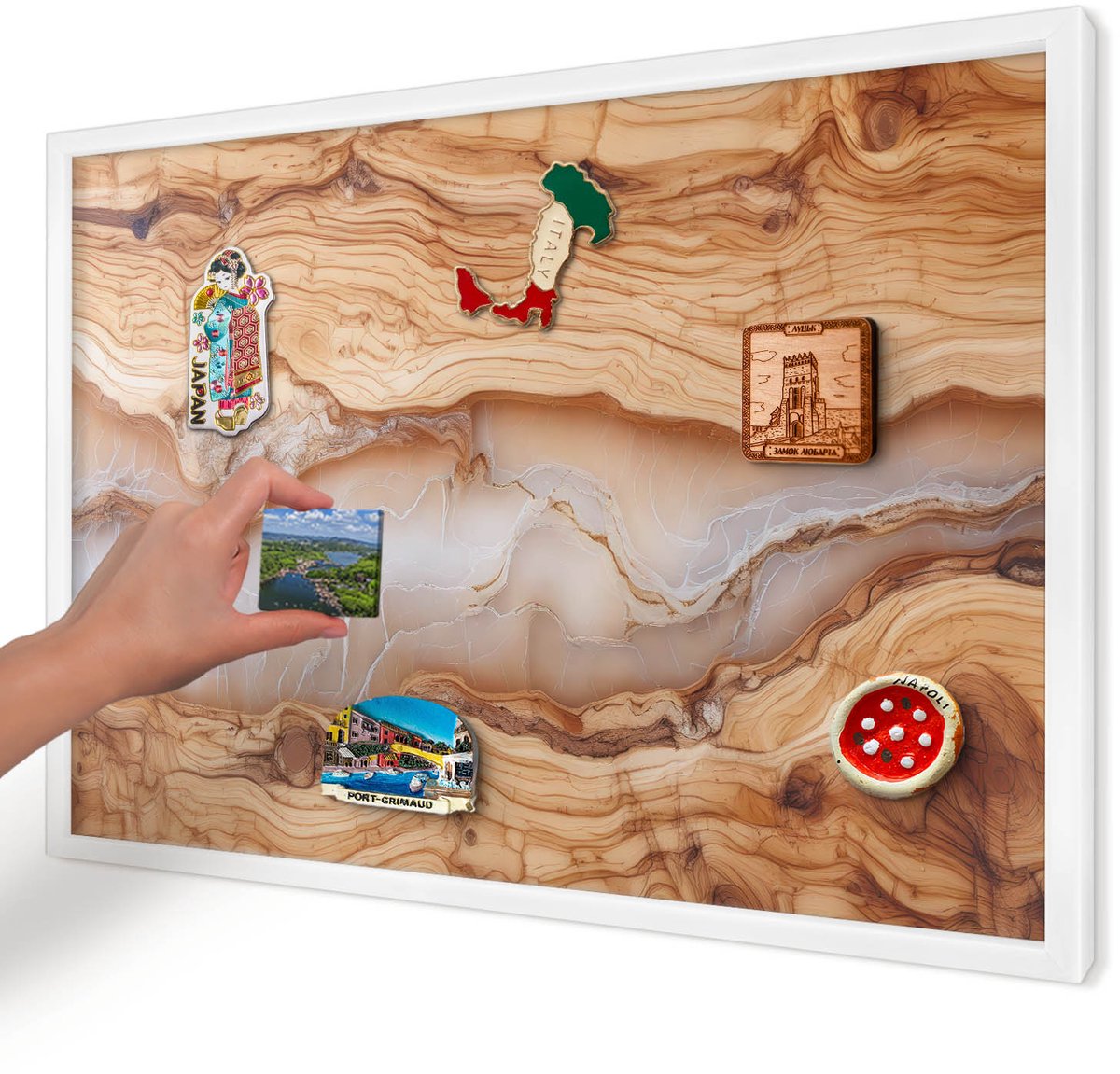 Artprintcave Bruin Magneetbord mit Witte Lijst - 60x40 cm - Houten Elegantie Wandbord Magnetisch - Rustiek Magneetbord Voor Keuken - Texturen