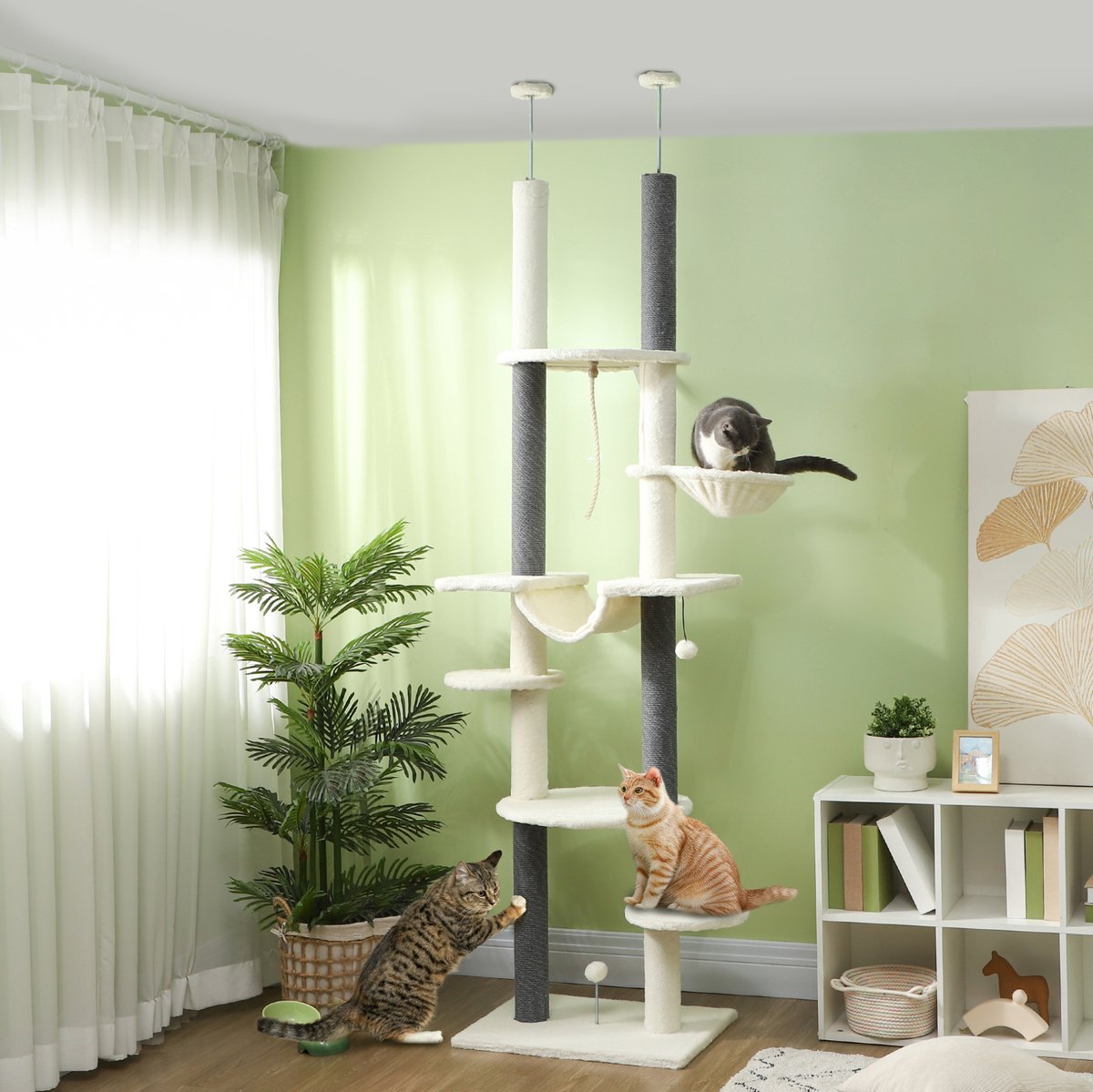 COVREO Krabpaal 60 x 44 x 255 cm wit, polyester met hangmat en speelbal