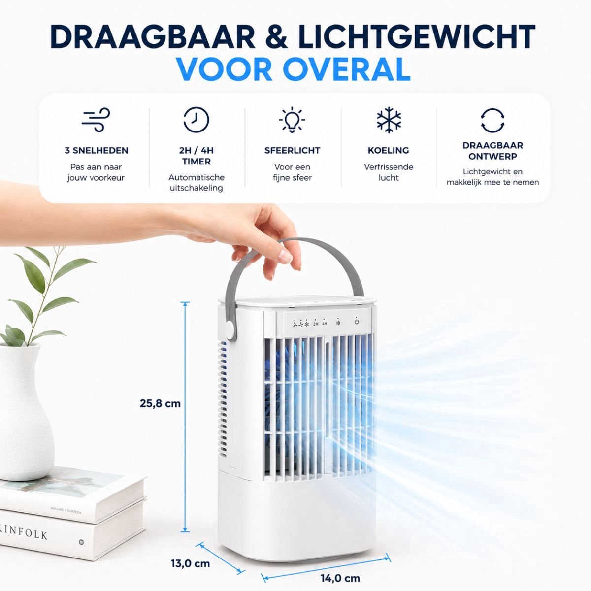 Mini Airco met Water - Luchtkoeler 3-in-1 - Mobiele Airco Zonder Afvoerslang -Tafelventilator - USB-C Aircooler - Ventilator & Draagbare Airco - Mobiele Airco - 900ML Watertank – foto 3